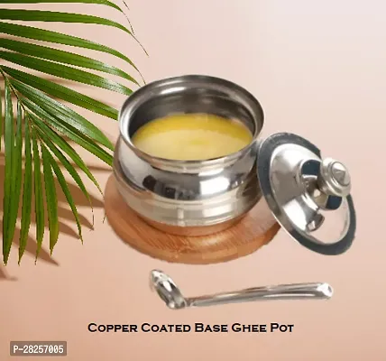 Classy Copper Coated Steel Ghee Pot With Spoon-thumb0