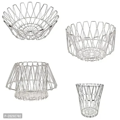 Trendmade Folding Stainless Steel Fruit Basket | Hollow Multifunctional Fruit Basket Storage Basket | Modern Shape Changeable Craft Foldable Fruit Basket | 8 Shapes Steel Bowl Pack of 1-thumb0