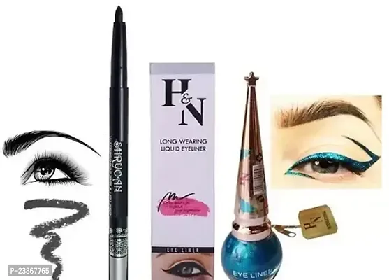 Shryron Black Waterproof Kajal H And N Longwearing Liquid Sky Blue Eyeliner