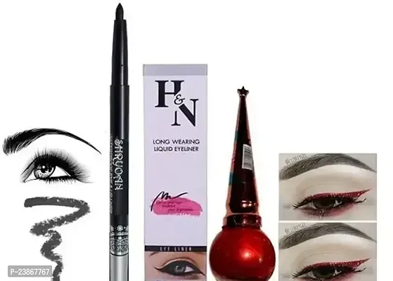 Shryron Black Waterproof Kajal H And N Longwearing Liquid Red Eyeliner