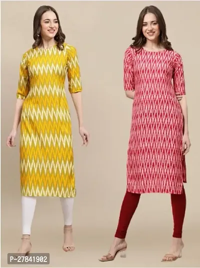 Stylish Rayon Slub Printed Kurti For Women, Pack Of 2-thumb0