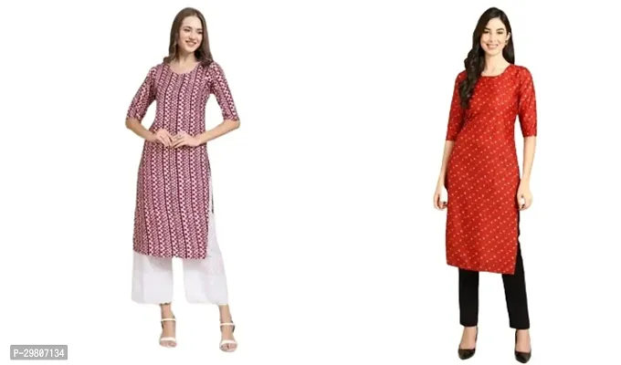 Stylish Crepe Printed Kurti For Women - Pack of 2-thumb0