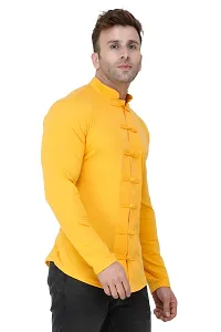 Men's Self Pattern Cotton Yellow Mandarin Tees-thumb2