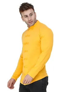 Men's Self Pattern Cotton Yellow Mandarin Tees-thumb1