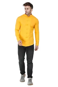 Men's Self Pattern Cotton Yellow Mandarin Tees-thumb3