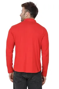 Men's Self Pattern Cotton Red Mandarin Tees-thumb4