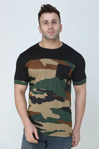 Men's Multicoloured Cotton Camouflage Printed T Shirt