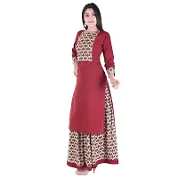 Stylish Cotton Maroon Printed Kurta With Skirt Set-thumb2