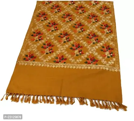 Kashmir Embroidered Poly Acralic Wool 28X80 Traditional Ari Embroidery Shawl Stoles for Women Ladies Girls Yellow-thumb0