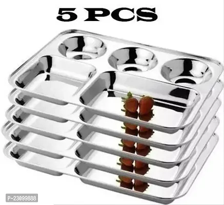 Stainless Steel 5 in 1 Four Compartment Divided Dinner Plate Set of 5 PCS-thumb0