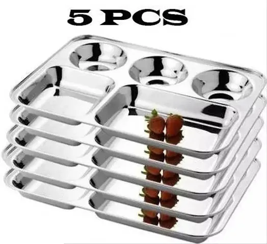 Generic Pack of 5 Pcs Stainless Steel Bhojan Thali Pav Bhaji Plates #SSP009