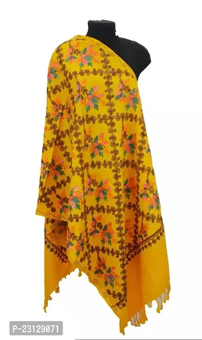Kashmir Embroidered Poly Acralic Wool 28X80 Traditional Ari Embroidery Shawl Stoles for Women Ladies Girls Yellow