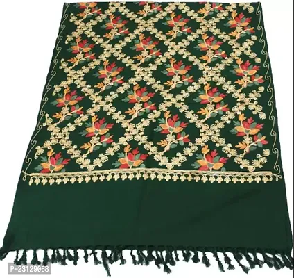 Kashmir Embroidered Poly Acralic Wool 28X80 Traditional Ari Embroidery Shawl Stoles for Women Ladies Girls Green
