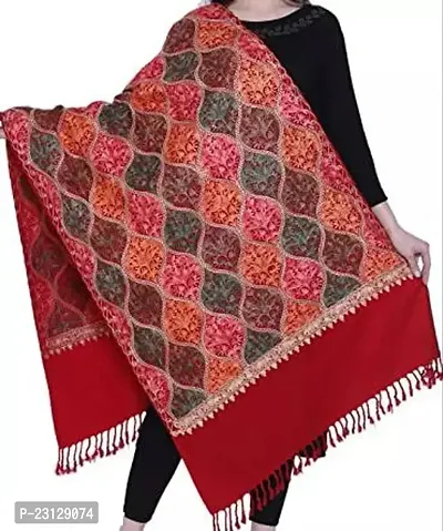 Kashmir Embroidered Poly Acralic Wool 28X80 Traditional Ari Embroidery Shawl Stoles for Women Ladies Girls Maroon-thumb0