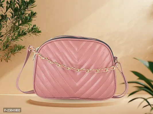 Stylish Pink Artificial Leather Sling Bags For Women