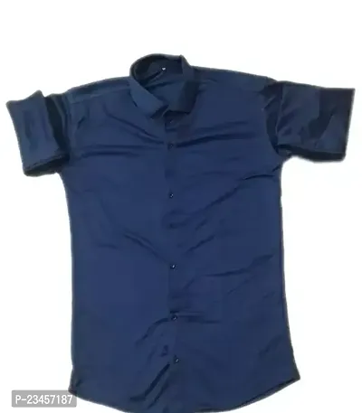 Men Button Up Shirt for Effortless Style Navy Blue Color-thumb0