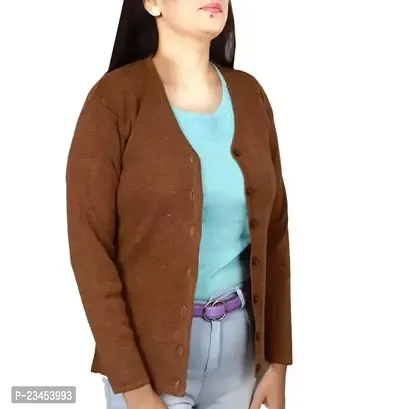 Stylish Brown Wool Solid Cardigan For Women-thumb0