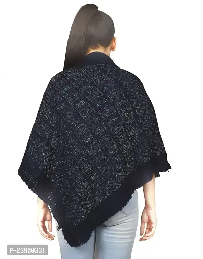 HITMAX Women Graceful Warm Woolen Knitted self Design Poncho Collar Top-thumb3