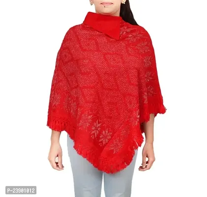 HITMAX Women Graceful Warm Woolen Knitted self Design Poncho Collar Top-thumb0