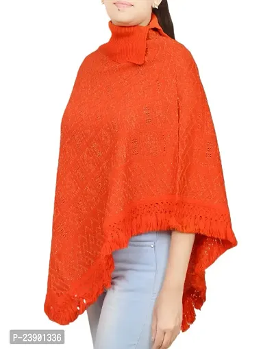 HITMAX Women Graceful Warm Woolen Knitted self Design Poncho Collar Top-thumb2