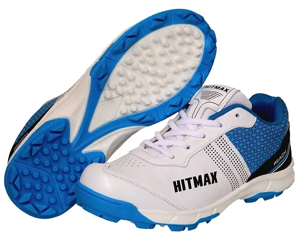 HITMAX Reach Cricket Shoes for Men | Durable | Light Weight (White Blue)