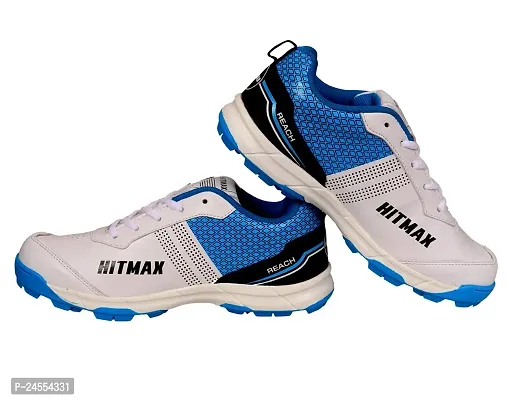 HITMAX Reach Cricket Shoes for Men | Durable | Light Weight (White Blue)-thumb2