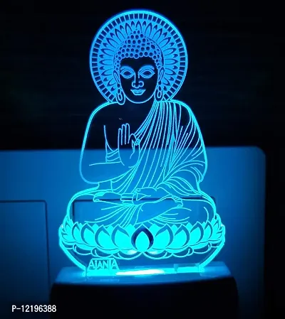 AEON METAL STICKER Plastic 3D Buddha Bhagwan Night Lamp (Multicolour, Small)