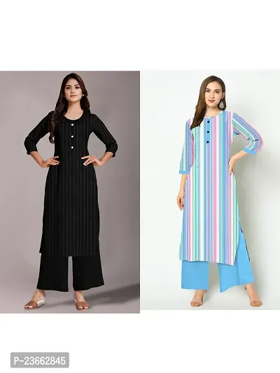 Elegant Striped Khadi Cotton Kurta with Palazzo Set For Women- Pack Of 2-thumb0