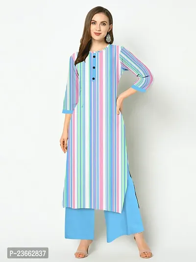 Elegant Striped Khadi Cotton Kurta with Palazzo Set For Women-thumb0