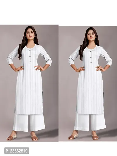 Elegant Striped Khadi Cotton Kurta with Palazzo Set For Women- Pack Of 2-thumb0