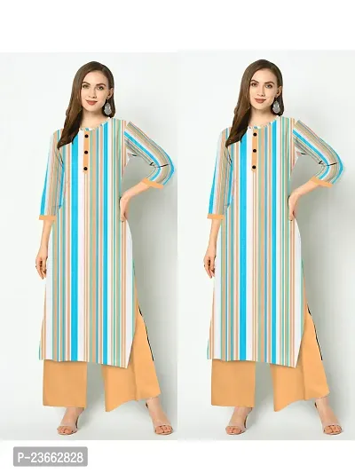 Elegant Striped Khadi Cotton Kurta with Palazzo Set For Women- Pack Of 2