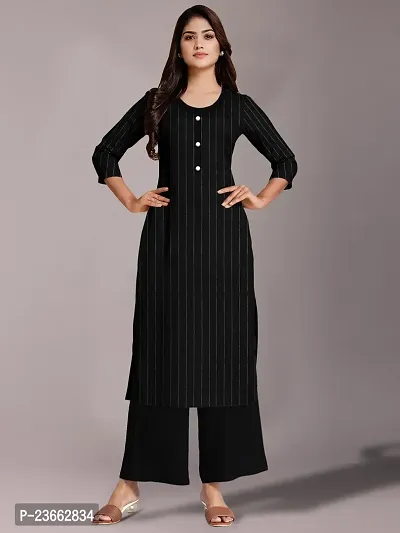 Elegant Striped Khadi Cotton Kurta with Palazzo Set For Women-thumb0