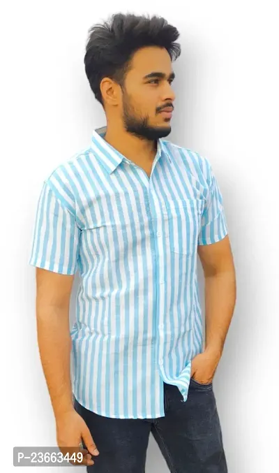 Elegant Khadi Cotton Striped Short Sleeves Casual Shirts For Men-thumb0