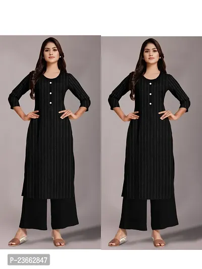 Elegant Striped Khadi Cotton Kurta with Palazzo Set For Women- Pack Of 2-thumb0