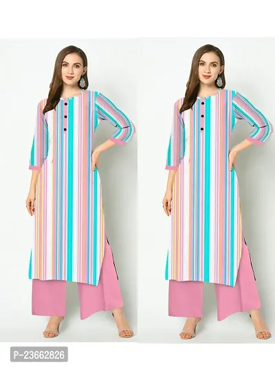 Elegant Striped Khadi Cotton Kurta with Palazzo Set For Women- Pack Of 2
