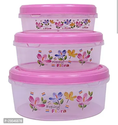 Floral Design Plastic 3 Pieces Food Saver Container Set 1000 2000 and 3000 ML