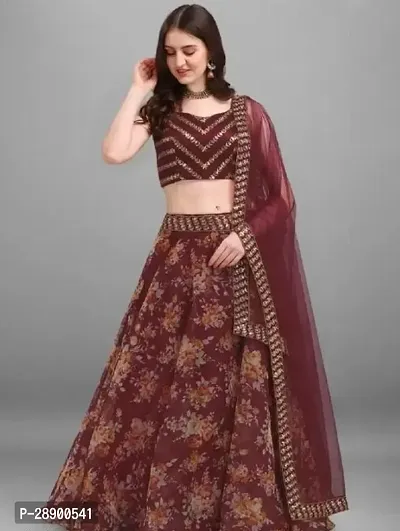 Printed Semi Stitched Lehenga  Unstitched Blouse With Dupatta-thumb0