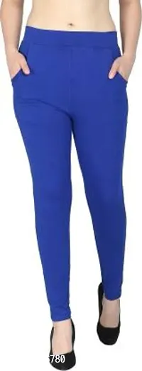 Stylish Blue Cotton Solid Jeggings For Women-thumb0