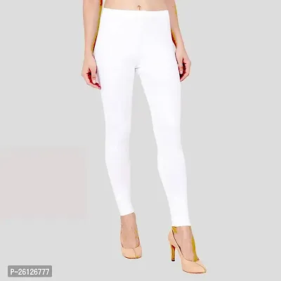 Stylish White Cotton Blend Solid Jeggings For Women