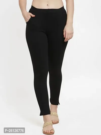 Stylish Black Cotton Solid Jeggings For Women