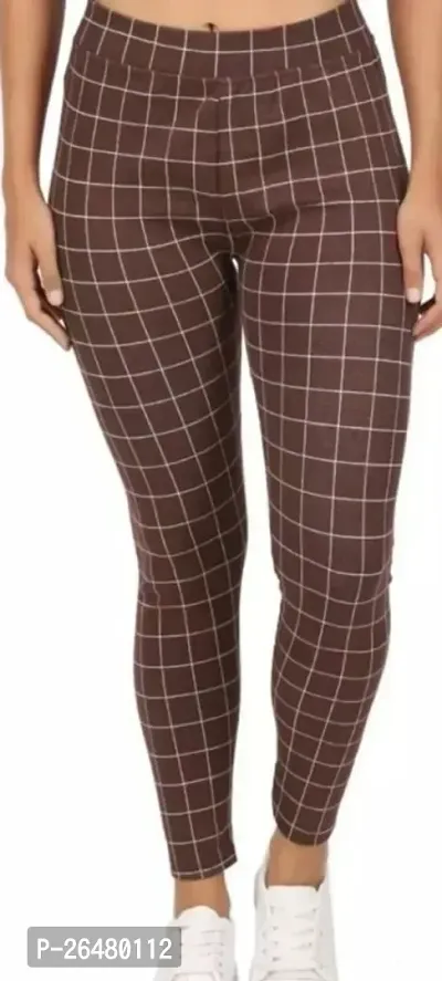 Classic Cotton Blend Checked Jeggings for Women-thumb0