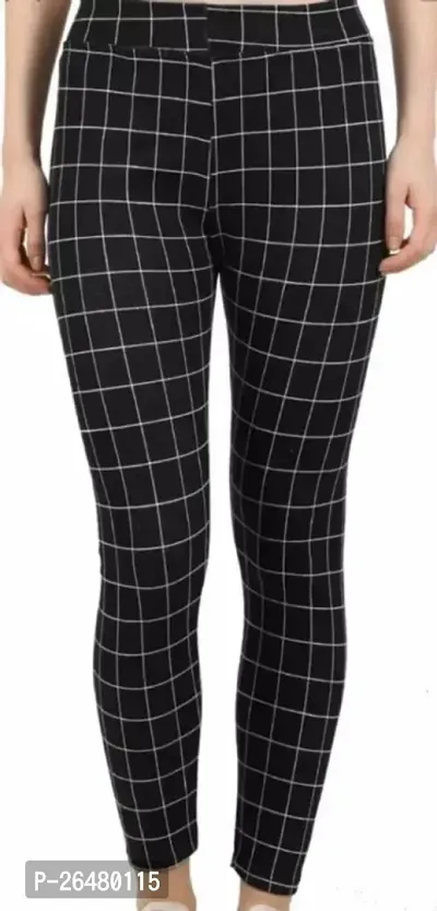 Classic Cotton Blend Checked Jeggings for Women-thumb0
