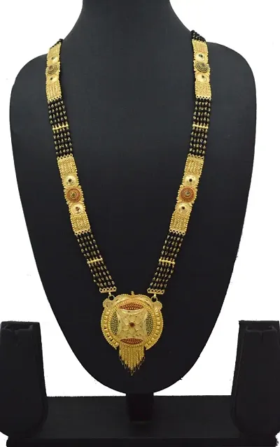 RADHEKRISHNA imitation presents beautiful 5 line black and golden bead combination 30 inch fold over