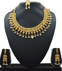 imitation copper material beautiful jewelery set with earrings and mangtikka for women and girls-thumb1