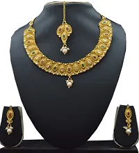 imitation copper material beautiful jewelery set with earrings and mangtikka for women and girls-thumb1