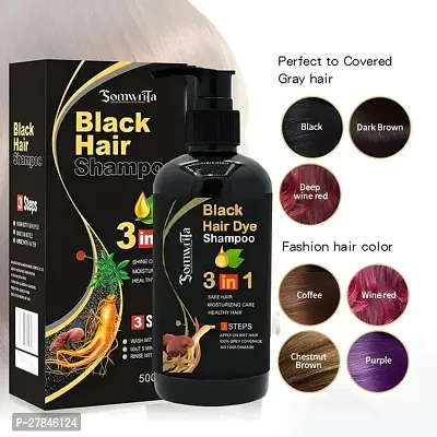 Somwrita Organic Shampoo Herbal 3 in 1 Hair Dye Instant Black Hair Shampoo Men Women_09  (300 ml)