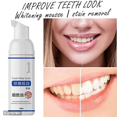 Teeth Whitening Foam Toothpaste Makes You Reveal Perfect  White Teeth, Natural Whitening Foam Toothpaste Mousse with Fluoride Deeply Clean Gums Remove Stains- Pack of 1 [1 x 60ml]-thumb0