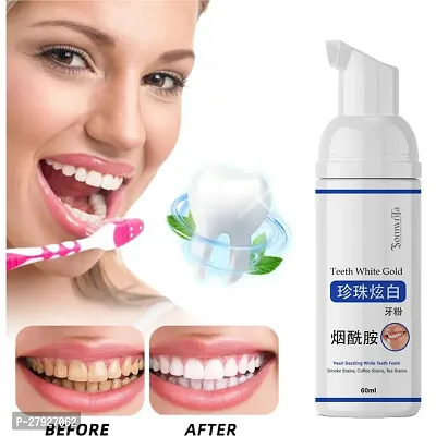 Teeth Whitening Foam Toothpaste Makes You Reveal Perfect  White Teeth, Natural Whitening Foam Toothpaste Mousse with Fluoride Deeply Clean Gums Remove Stains- Pack of 1 [1 x 60ml]