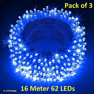 Xenith 52 Feet Long 62 Led Power Pixel Serial String Light, 360 Degree Light In Bulb | Copper Led Pixel String Light For Home Decoration, Diwali, Christmas, Indoor Outdoor Decoration (Blue, Pack Of 3)