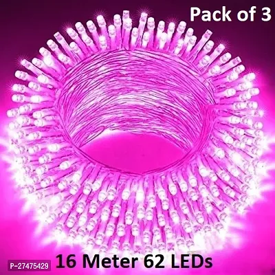 Xenith 52 Feet Long 62 Led Power Pixel Serial String Light, 360 Degree Light In Bulb | Copper Led Pixel String Light For Home Decoration, Diwali, Christmas, Indoor Outdoor Decoration (Pink, Pack Of 3)